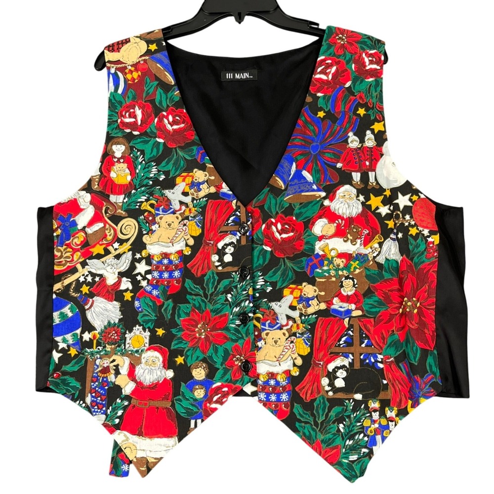 Vintage 90s 111 Main Christmas‎ Santa Vest Holiday Waistcoat 1X Womens